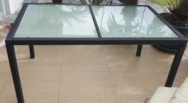 Rattan Tisch mit 2 Glasplatten 150 x 90 cm
