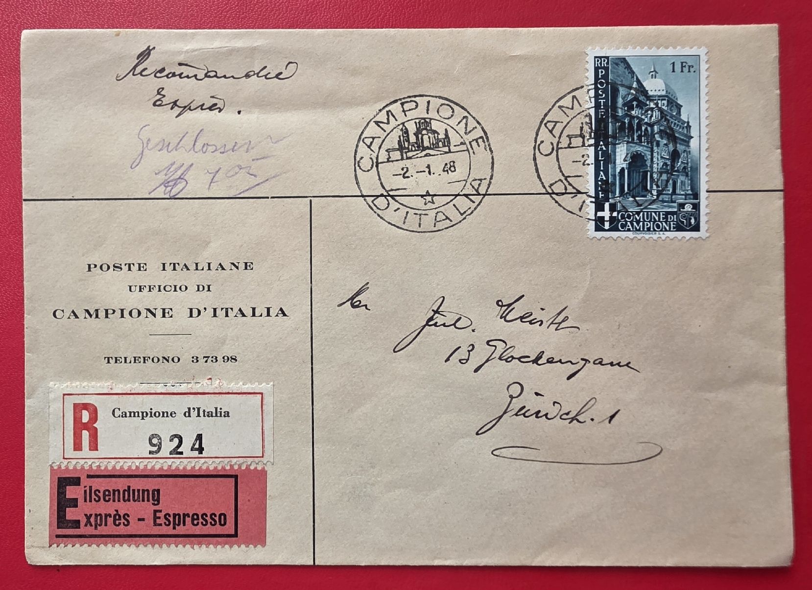 Tutti i francobolli: CAMPIONE Briefmarken -Brief – Usato da Bern venduto da Kocholo 3