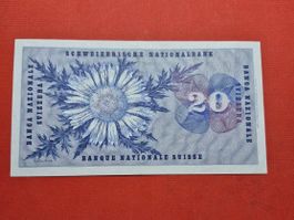 20 Franken Banknote 23. Dez. 1965, unzirkuliert / Bug mittig