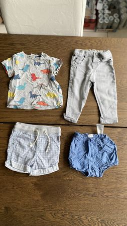 H&M Sommer Set Gr. 74, Shirt, Shorts, Top, Hose, Grau,Blau