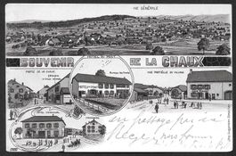 La Chaux Lithografie 5 Bilder Post Hotel Communal Hotel Pont