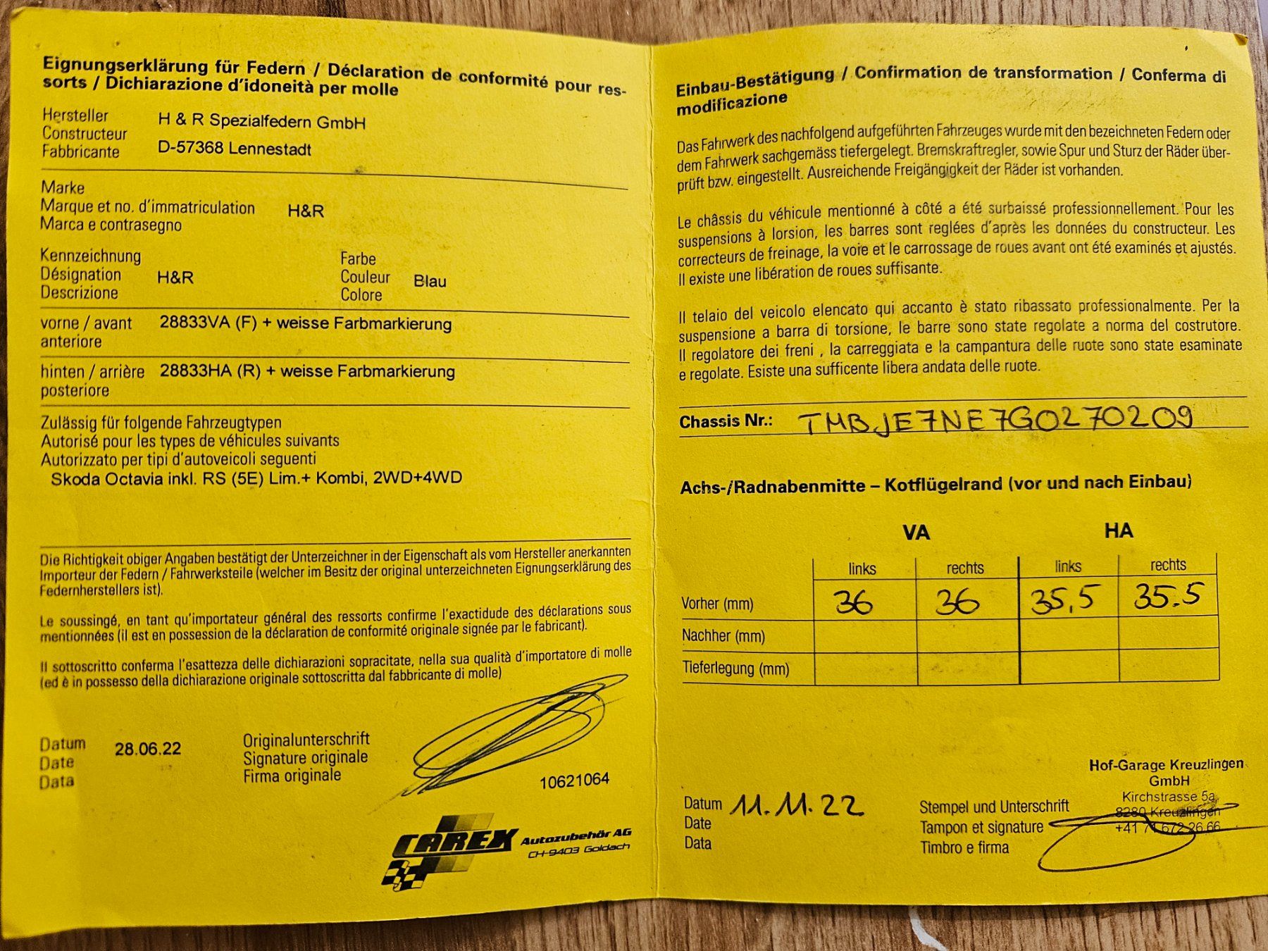 Skoda Tutti pezzi di ricambio auto: H&R Federn -40 Octavia 5e RS – Usato da Gelterkinden venduto da Qwerty2011 3