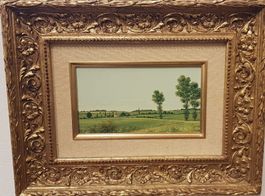 tableau sur bois petit paysage campagard