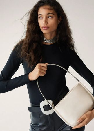 Mango Stylische Handtasche Weiss Lederoptik Metalenkel