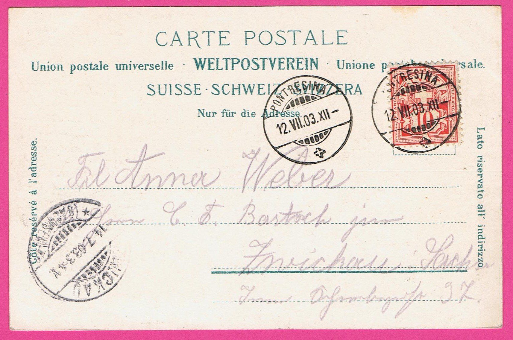 Cartoline postali: St. Moritz Bad gel 1903 – Usato da Einsiedeln venduto da dillie 1