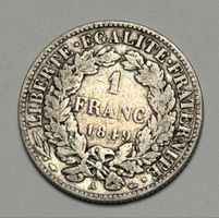 Pièce 1 Franc 1849 France argent 4.80g état usagé