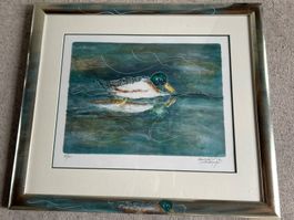 Lithographie von Alban Welti -Rahmen echtweissblattvergoldet
