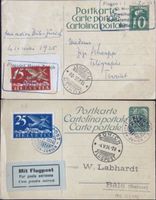 2x Schweiz Flugpost Ganzsachen 1924/1925 Zürich Basel