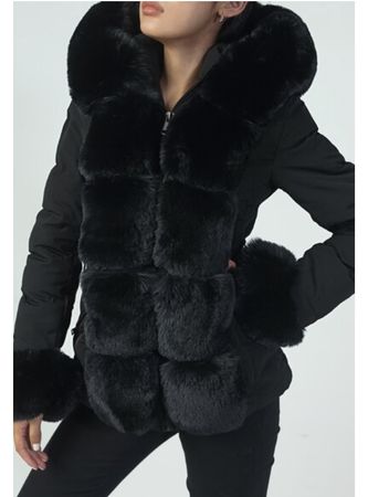 Manteau noir fourrure et tissu
