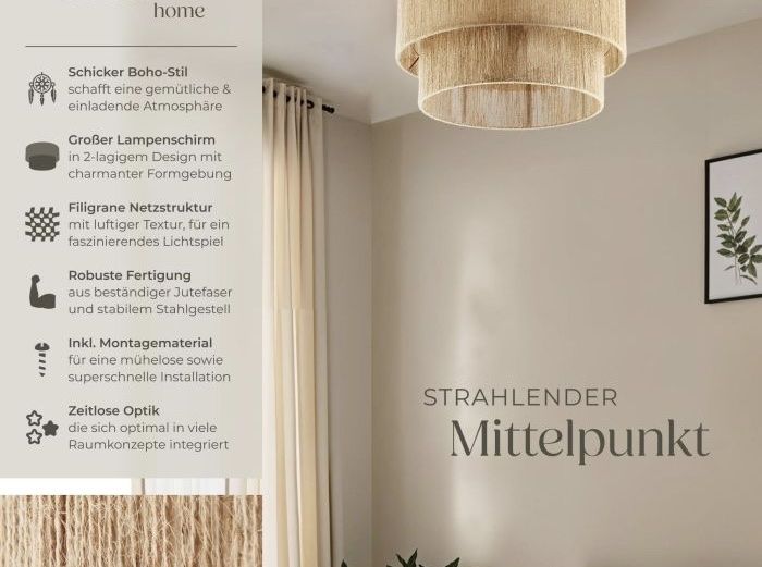 Kronleuchter & Deckenlampen: Deckenleuchte Lignea Lux aus Jute – Neu und originalverpackt aus Oberegg von MR-shop 1