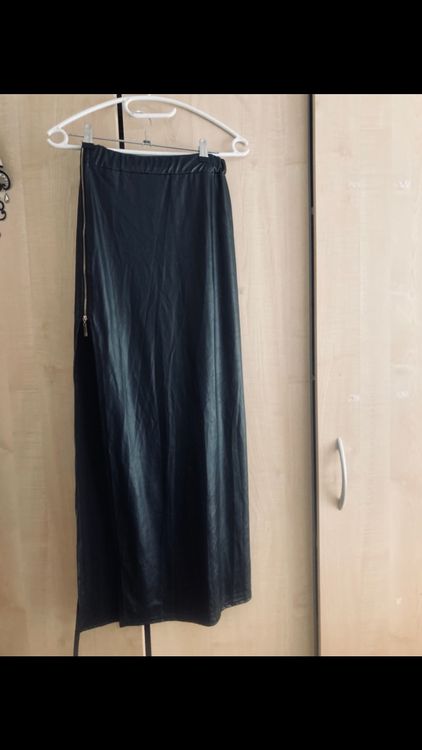 Superbe Jupe Courte, A-line, Noire, Poches En Fermeture Eclair, En Cuir