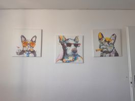 Tableaux design chiens, lot de trois, bon état général