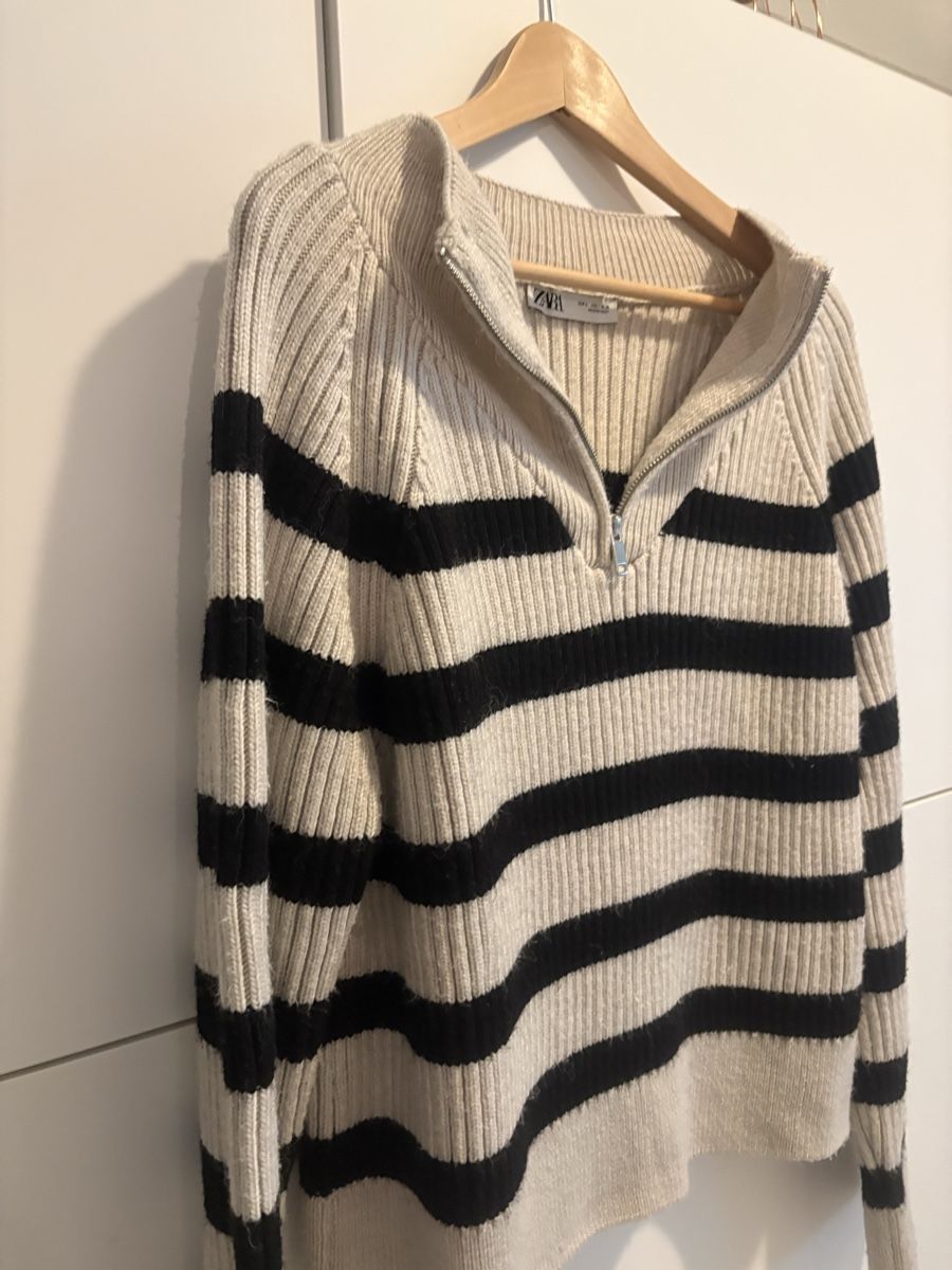 Zara Pullover & Sweatshirts: Pull Zara rayé avec fermeture éclair beige noir taille L – Gebraucht aus Pully von kaba07 1