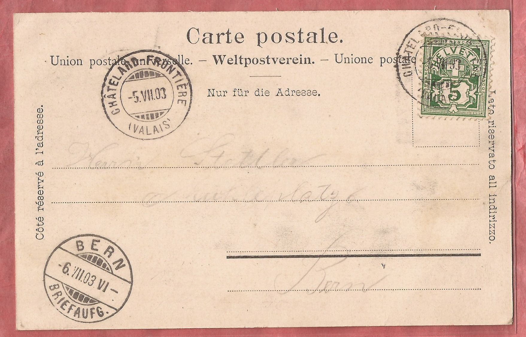 Cartes postales: Le Châtelard bei Finhaut - Route de Chamonix - animée - 1903 – D'occasion à Fislisbach par Porano 1
