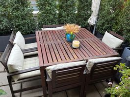 Grosses IKEA Gartenset mit Bank & 5 Stühlen, sehr bequem
