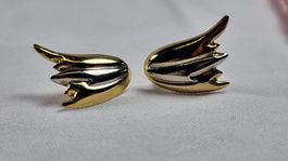 Gold Silber Ohrringe Flügel Design 90er Vintage Retro 533