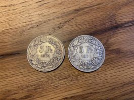 5 Franken 1874 Schweizer Silbergeld / Silbermünze CH 2 Stück