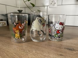 Lot de 3 verres a moutarde : Roi Lion & Hello Kitty