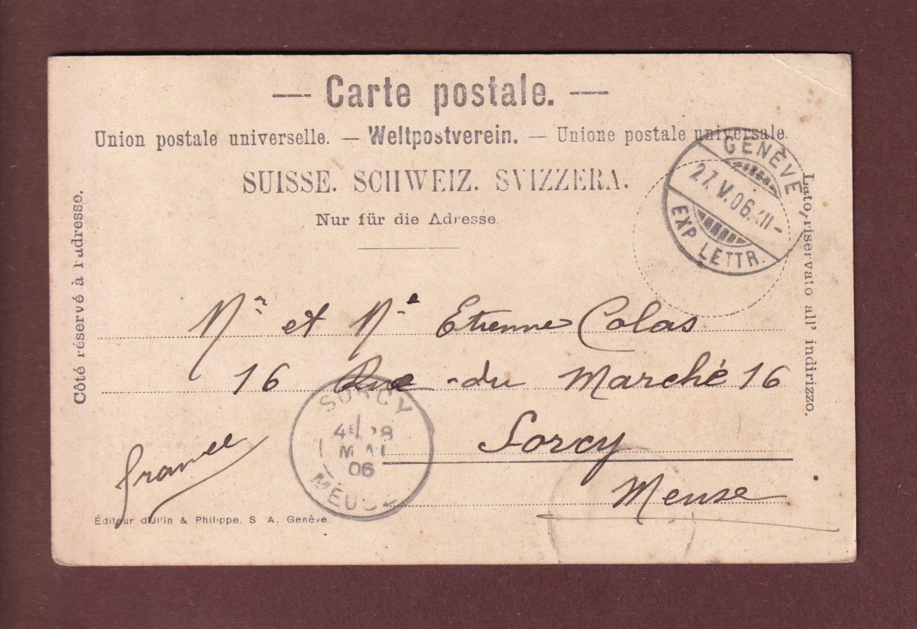 Ansichtskarten: GENEVE - Conservatoire - Trèfle - 1906 // pli d'angle // – Gebraucht aus Pully von nicecards 1