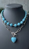 Turquoise Heart Pendant Necklace - Boho Summer Style
