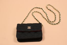 2000s CHANEL Mini Flap Bag - Black & Red Canvas