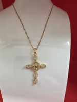 Kette mit Kreuzanhänger Goldimitat Damen neu
