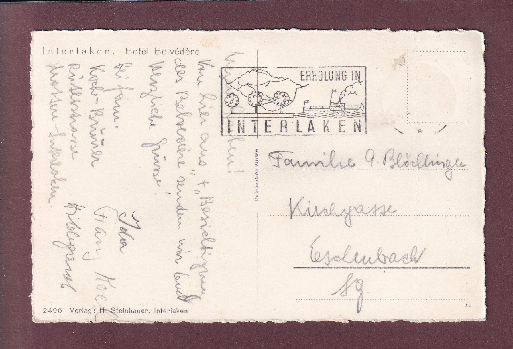 Cartoline postali: INTERLAKEN - Hotel Belvédère // Falte // – Usato da Pully venduto da nicecards 1