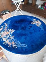 Blauer Orientteppich, rund, Fransen, Vintage, Top Zustand