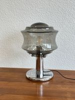 Vintage Chrom Tischleuchte mit Rauchglas-Schirm,