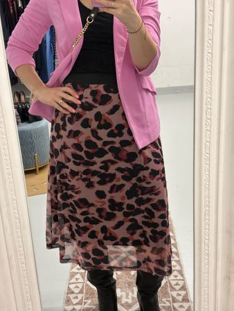 Leichter Chiffon Rock mit Leopardenmuster rosa schwarz 38