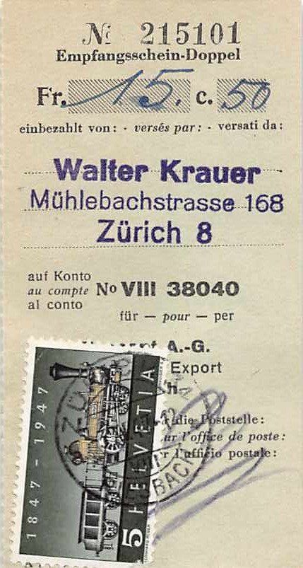 Tutti i francobolli: Empfangsschein mit Marke SPANISCH-BRÖTLI-BAHN, ab 1.-- – Usato da Lufingen venduto da philatelieshop