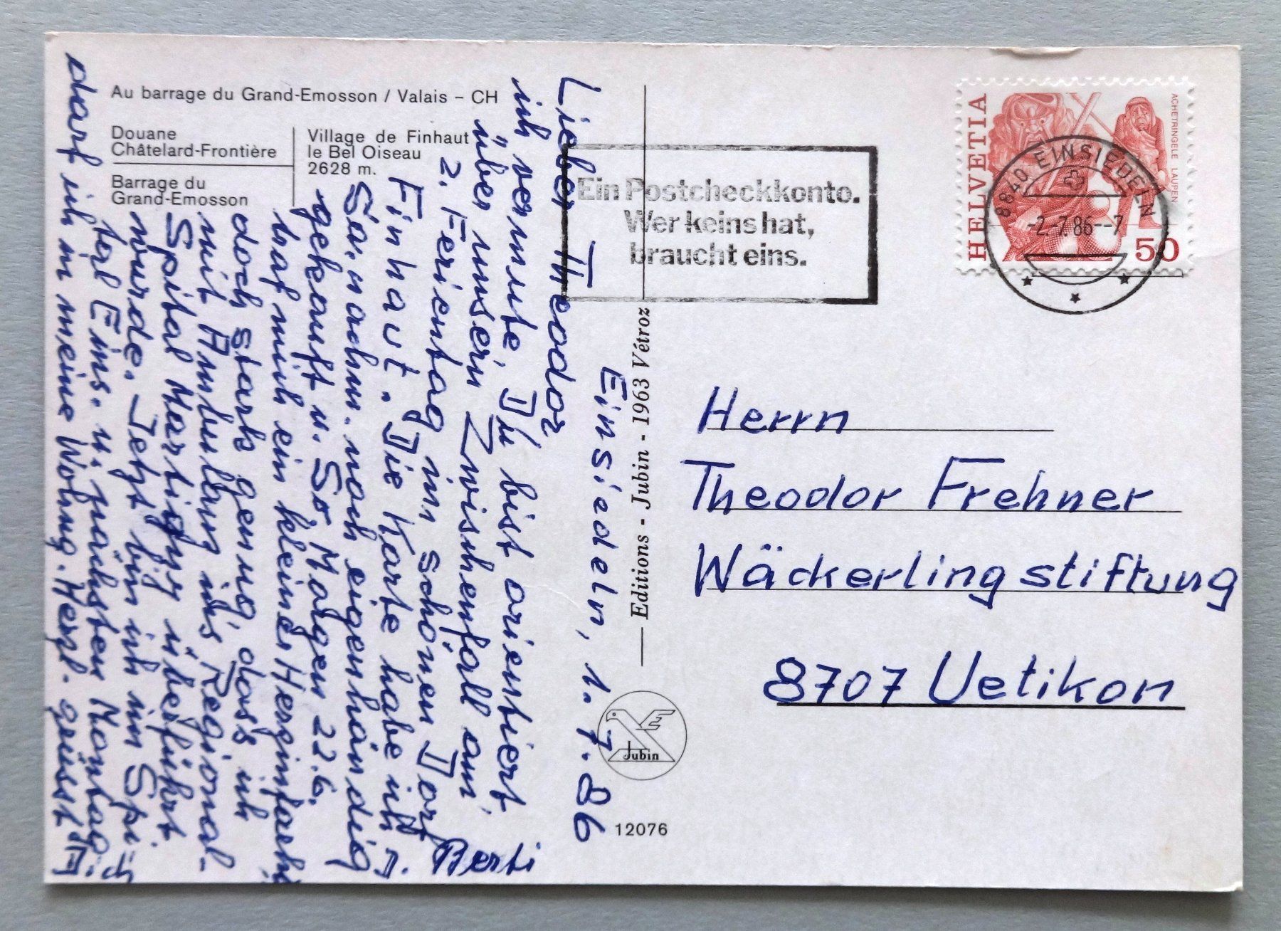 Cartoline postali: Au barrage du Grand-Emosson – Usato da Fétigny venduto da Billy2miny 1