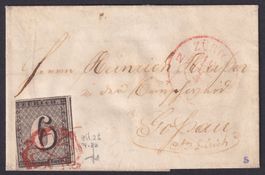 2S, ZÜRICH 6, Type V, 65.Marke, auf Brief von WINTERTHUR