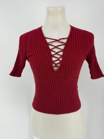 Bordeaux roter Pullover mit Schnürung Gr. S/M von Forever 21