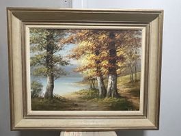 Ölgemälde Vernez Landschaft mit See gerahmt 74x64 cm