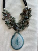 Blue Agate Slice & Stone Necklace