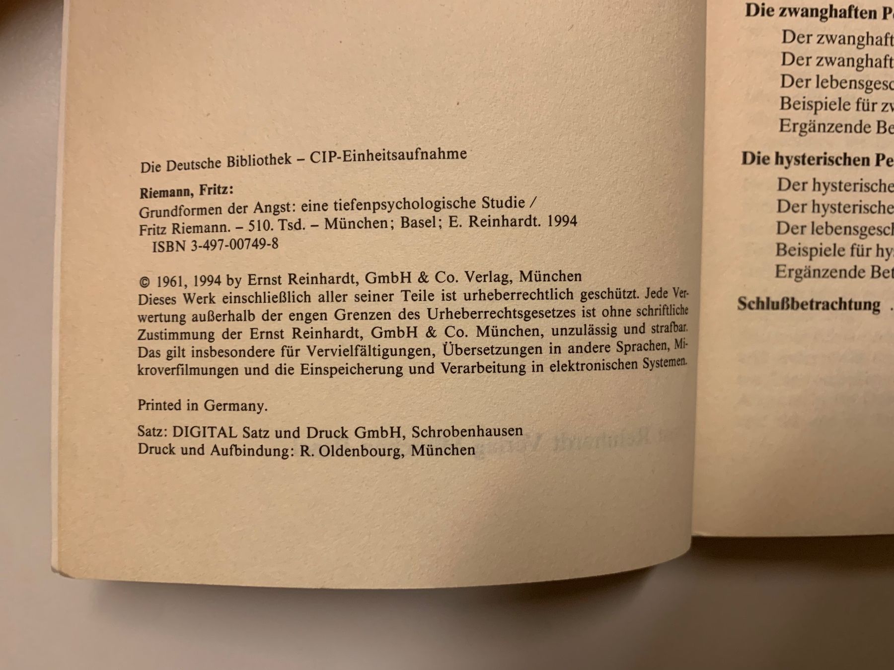 Libri: Fritz Riemann - Grundformen der Angst, 1994 – Usato da Zürich venduto da Leonieonie. 3