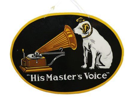 Schilder: Emailschild "His Master's Voice" doppelseitig – Gebraucht aus Pfeffingen von Usgsuechts