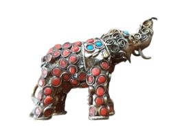 Antiker Elefant Tibet Granate Türkis