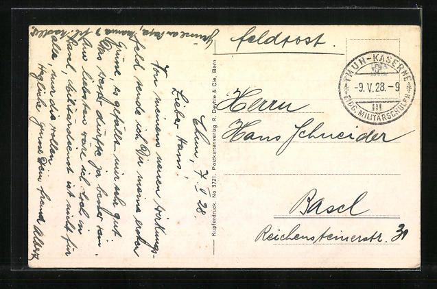 Cartoline postali: AK Thun, Die Kaserne, 1928 – Usato da Berlin venduto da bartko-reher 1
