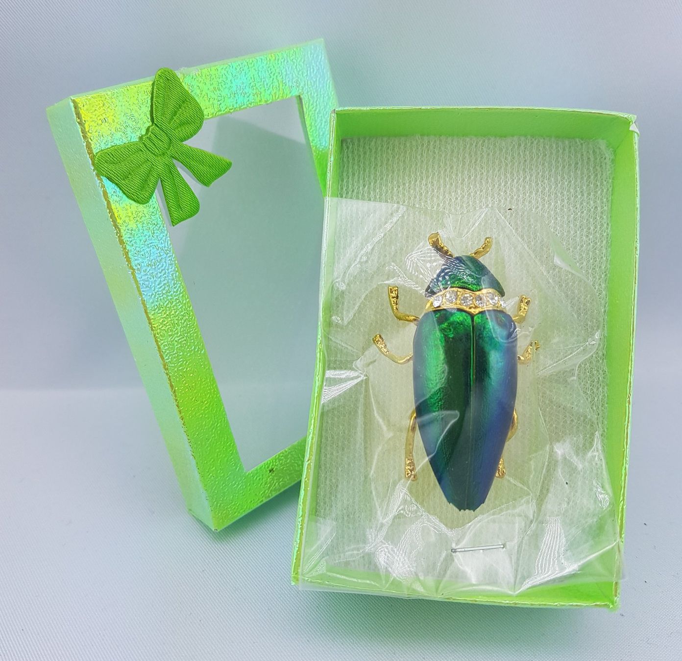 Spille & Fermagli: Hübsche - KÄFER - Brosche - Grün/Gold mit Glitzersteinen – Nuovo e nell'imballaggio originale da Grenchen venduto da Yamahwildstar16 1