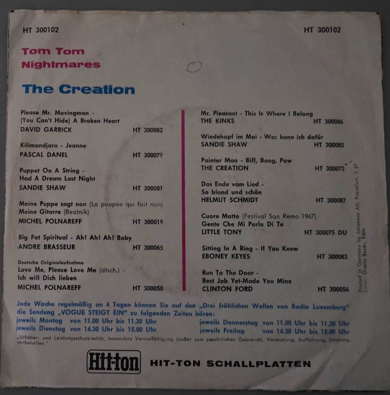 Schallplatten: The Creation Single – Tom Tom – Gebraucht aus Root von atelier22 1