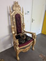 Thron Stuhl Holz Gold Samt dunkelrot guter Zustand