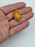 Vintage Ring baltischem gelbem Bernstein 925 Silber vergolde