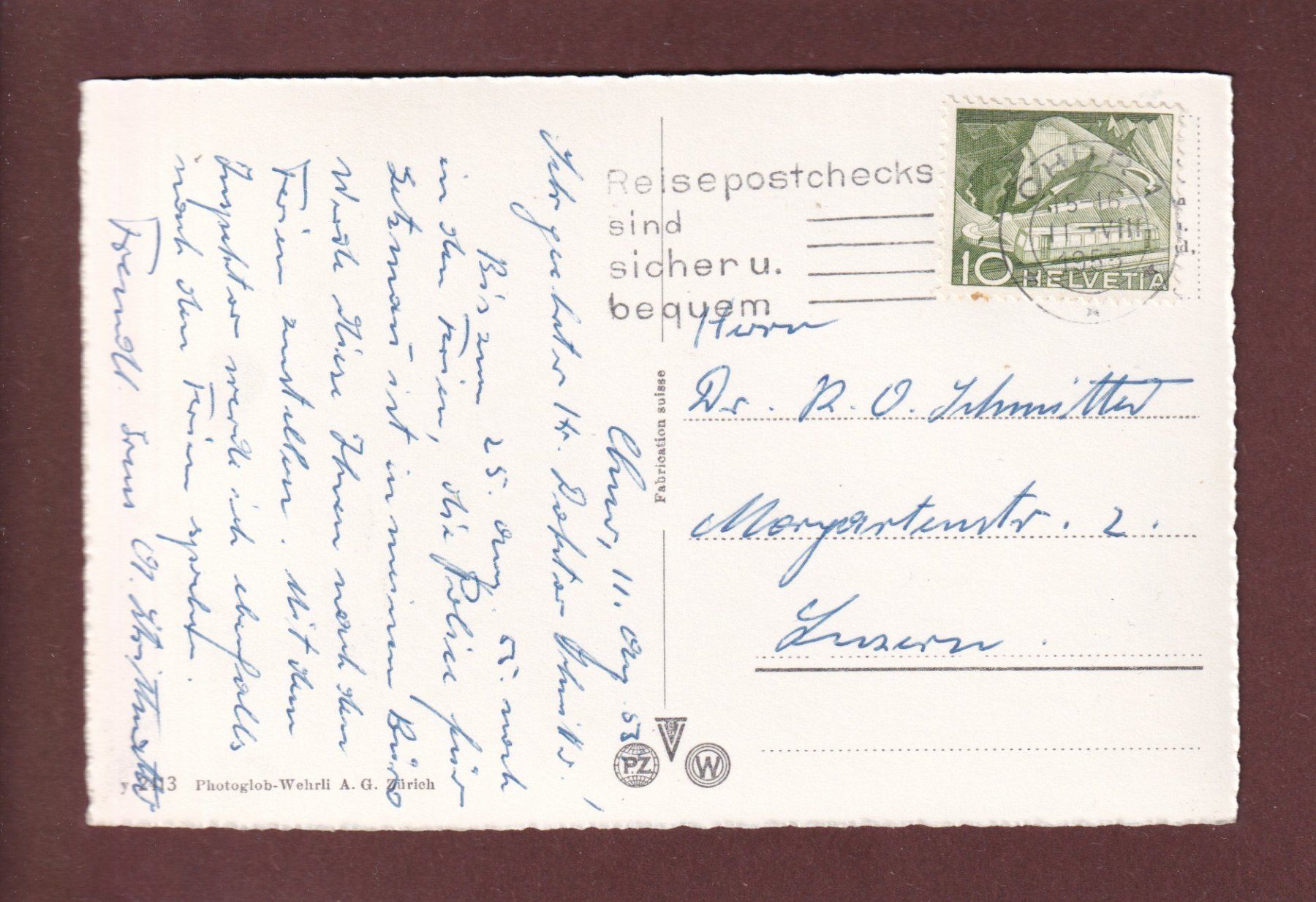 Cartoline postali: CHUR - 1953 – Usato da Pully venduto da nicecards 1