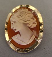 Brosche / Anhänger 800 Silber Muschel Gemme und Markasiten