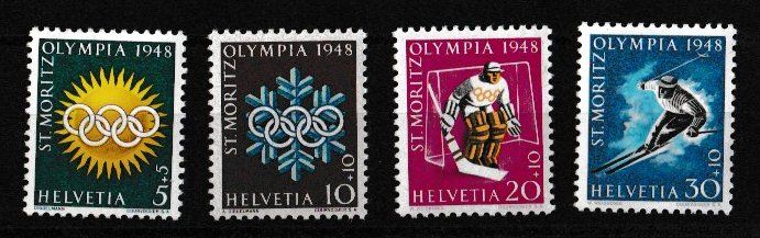 Tutti i francobolli: Olympia St. Moritz 1948 Satz ** – Nuovo e nell'imballaggio originale da Schaffhausen venduto da raphi31