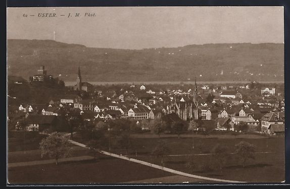 Cartoline postali: AK Uster, Teilansicht mit Kirche, 1912 – Usato da Berlin venduto da bartko-reher