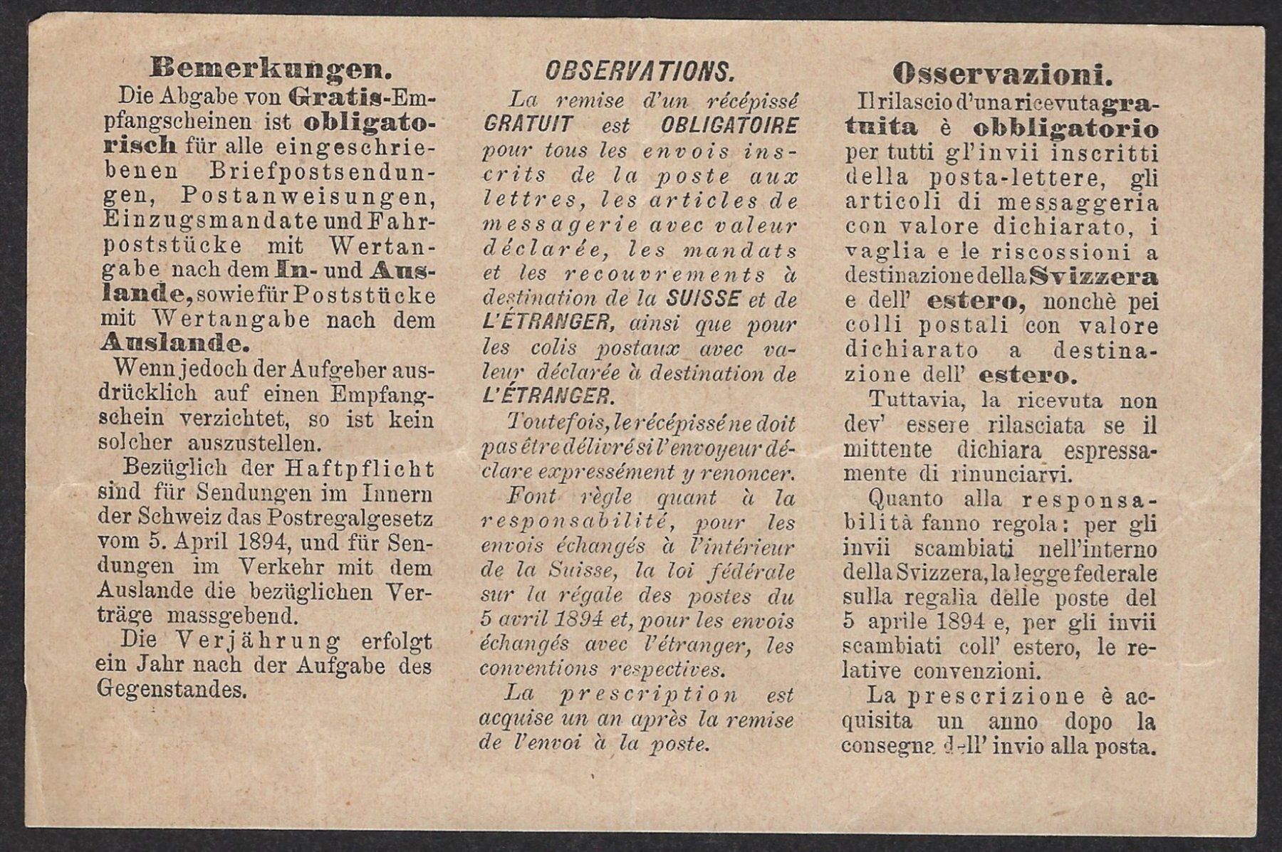 Documenti: Empfangsschein, 1906 – Usato da Luzern venduto da Einh0rn 1
