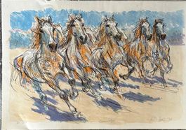 Fritz Hug (1921-1989) >>Pferde der Camargue>>  Farblitho